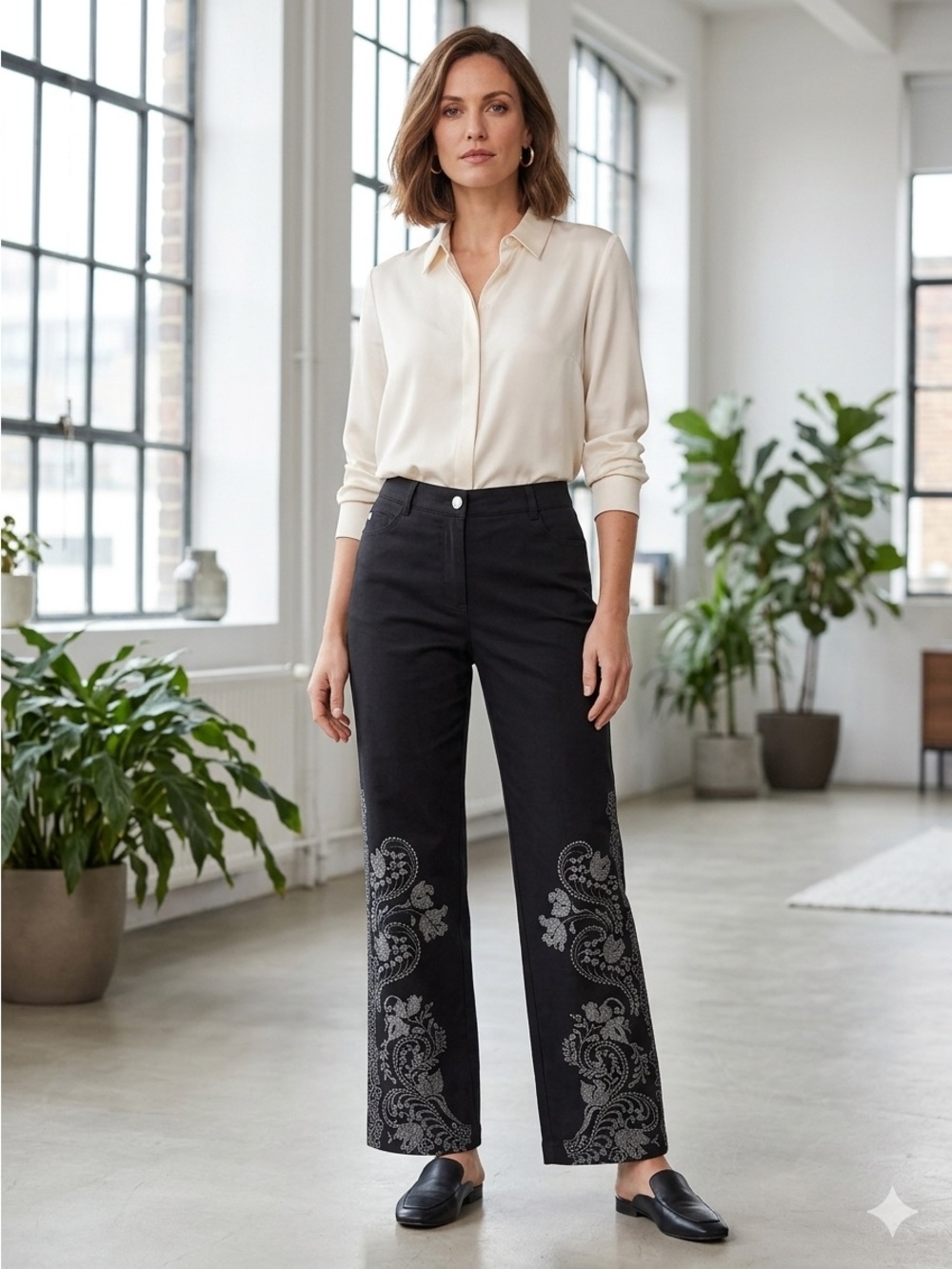 Floral Print Wide Leg Pants, Size 10